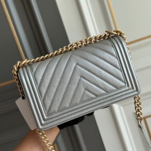 boy medium 25 grey chevron caviar aged gold hardware