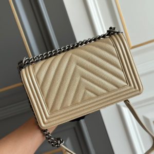 boy medium 25 beige chevron caviar ruthenium hardware