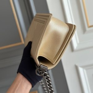 boy medium 25 beige chevron caviar ruthenium hardware