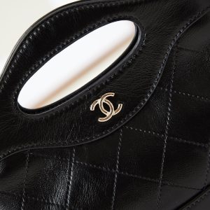 cc 24s31 nano shopping bag 17.5cm black lambskin gold hardware