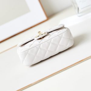 CC Classic Mini Flap Bag 16cm White Lambskin Enamel Buckles 238449