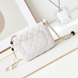 CC Classic Mini Flap Bag 16cm White Lambskin Enamel Buckles 238449
