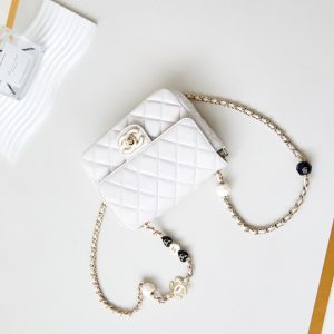 CC Classic Mini Flap Bag 16cm White Lambskin Enamel Buckles 238449