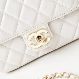 CC Classic Mini Flap Bag 16cm White Lambskin Enamel Buckles 238449