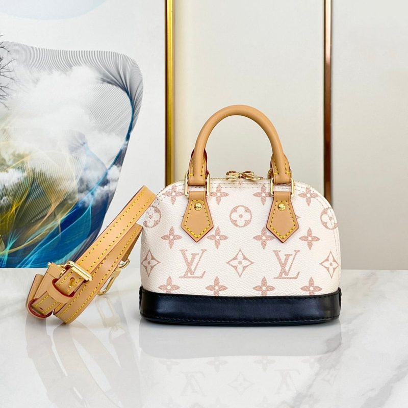 nano alma 18 beige monogram coated canvas brown black calfskin