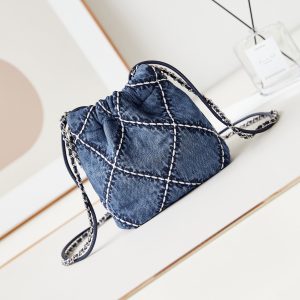 cc 22 mini backpack stitched blue denim silver hardware