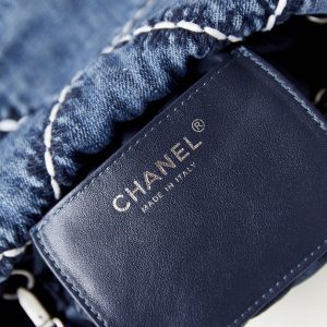 cc 22 mini backpack stitched blue denim silver hardware