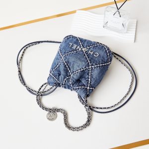 cc 22 mini backpack stitched blue denim silver hardware