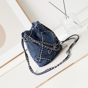 cc 22 mini backpack stitched blue denim silver hardware