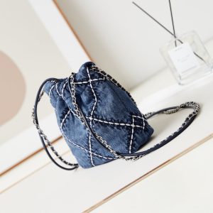 cc 22 mini backpack stitched blue denim silver hardware