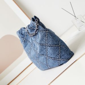 cc 22 hobo stitched blue denim silver hardware