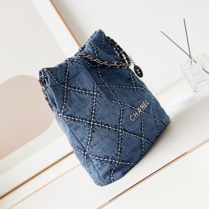 cc 22 hobo stitched blue denim silver hardware