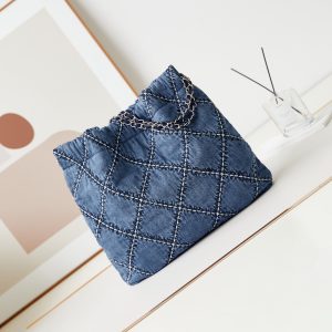 cc 22 hobo stitched blue denim silver hardware