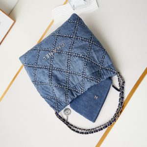 cc 22 hobo stitched blue denim silver hardware