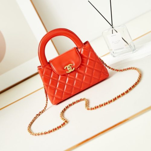 cc 24a nano 19cm kelly shopper bag hot orange lambskin