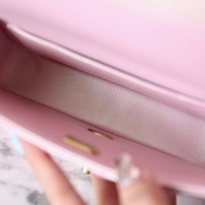 cc 24p mini flap bag 17cm pearlescent pink lambskin pearl chain