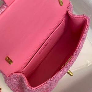 CC 24P Mini Flap Bag 17cm Pink Tweed Pearl Chain Gold Hardware