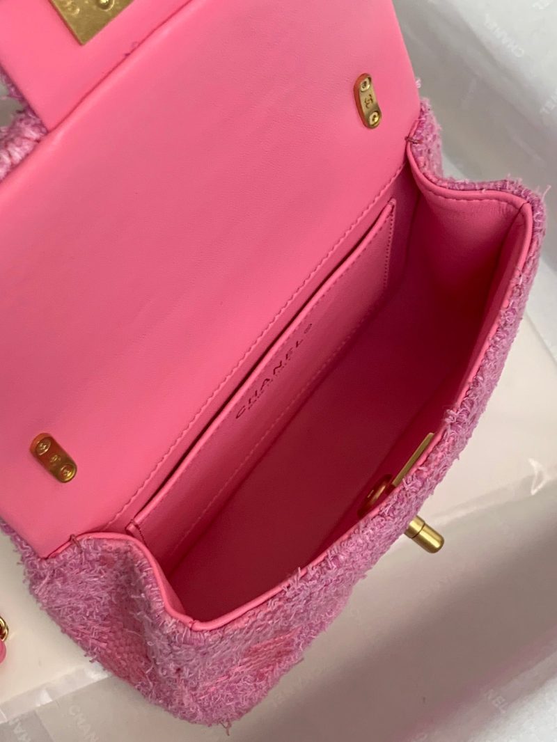 CC 24P Mini Flap Bag 17cm Pink Tweed Pearl Chain Gold Hardware