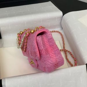 CC 24P Mini Flap Bag 17cm Pink Tweed Pearl Chain Gold Hardware