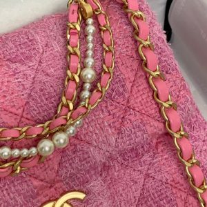 CC 24P Mini Flap Bag 17cm Pink Tweed Pearl Chain Gold Hardware