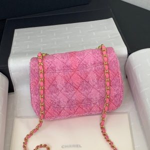CC 24P Mini Flap Bag 17cm Pink Tweed Pearl Chain Gold Hardware