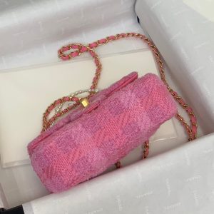 CC 24P Mini Flap Bag 17cm Pink Tweed Pearl Chain Gold Hardware
