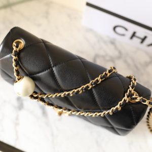 cc 24s mini flap bag 20cm black lambskin pearl ball