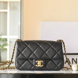 cc 24s mini flap bag 20cm black lambskin pearl ball