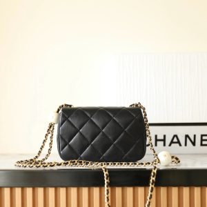cc 24s mini flap bag 17cm black lambskin pearl ball
