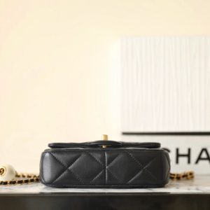 cc 24s mini flap bag 17cm black lambskin pearl ball