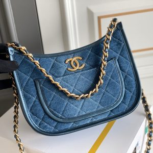cc 24s 20cm hobo bag blue denim gold hardware