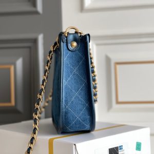 cc 24s 20cm hobo bag blue denim gold hardware