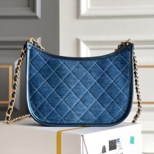 cc 24s 20cm hobo bag blue denim gold hardware