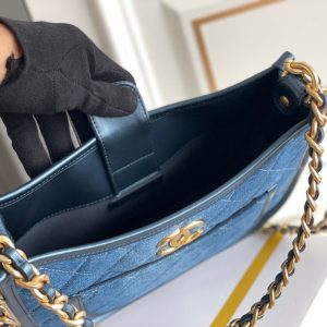 cc 24s 20cm hobo bag blue denim gold hardware