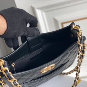 cc 24s 24cm hobo bag black calfskin gold hardware