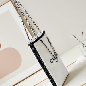 cc 24s31 shopping bag white black sequins black hardware