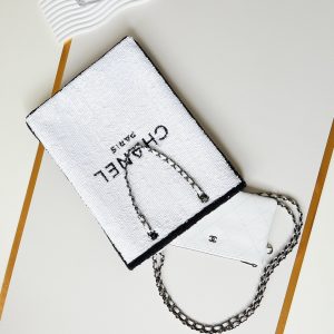 cc 24s31 shopping bag white black sequins black hardware