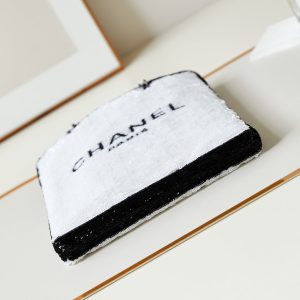 cc 24s31 shopping bag white black sequins black hardware