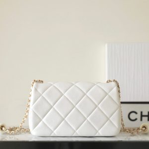 cc 24s mini flap bag 20cm white lambskin pearl ball