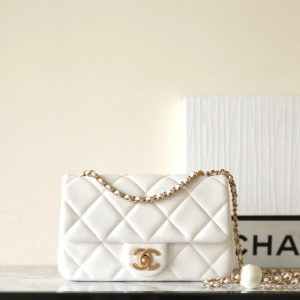 cc 24s mini flap bag 20cm white lambskin pearl ball