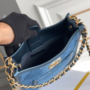 cc 24s 24cm hobo bag blue denim gold hardware