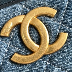 cc 24s 24cm hobo bag blue denim gold hardware