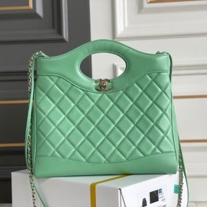 cc 24s31 shopping bag 30cm light green lambskin silver hardware