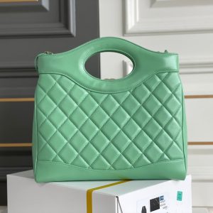 cc 24s31 shopping bag 30cm light green lambskin silver hardware