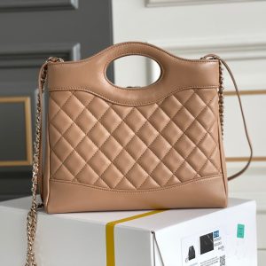 cc 24s31 shopping bag 22cm brown lambskin gold hardware