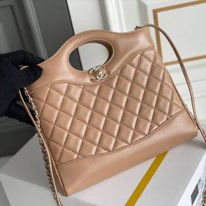 cc 24s31 shopping bag 22cm brown lambskin gold hardware