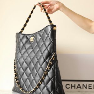 cc 24p hobo bag 36cm black lambskin gold hardware