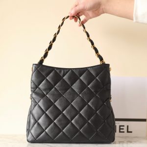 cc 24p hobo bag 28cm black lambskin gold hardware