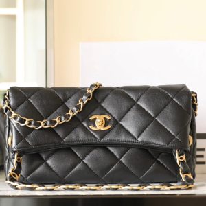 cc 24p hobo bag 28cm black lambskin gold hardware