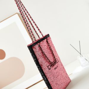 cc 24s31 shopping bag dark pink black sequins black hardware